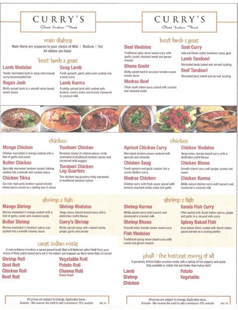 mc currys|Our Menu .